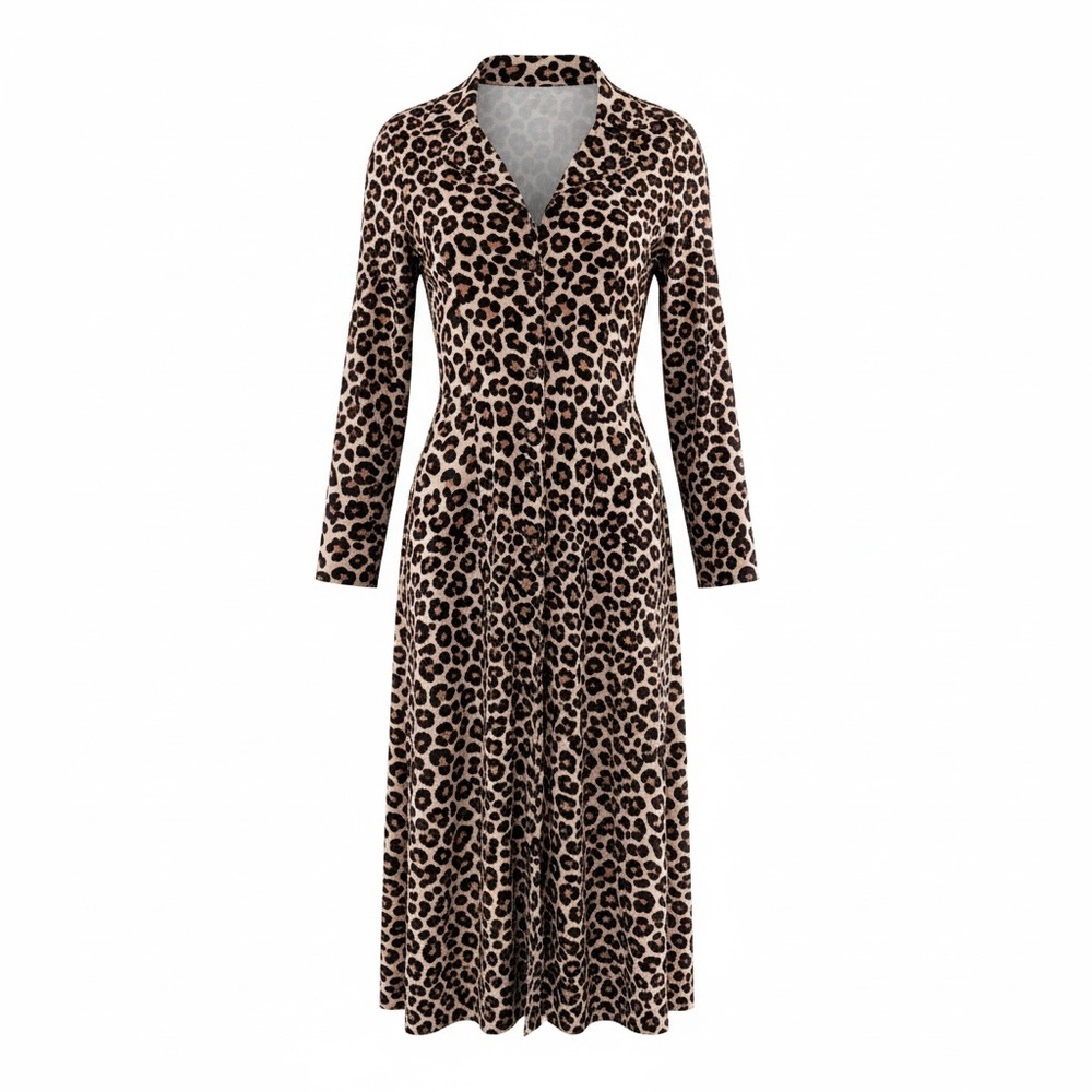 Animal print large maxi button up dress